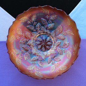 Holly Marigold Carnival Glass Bowl